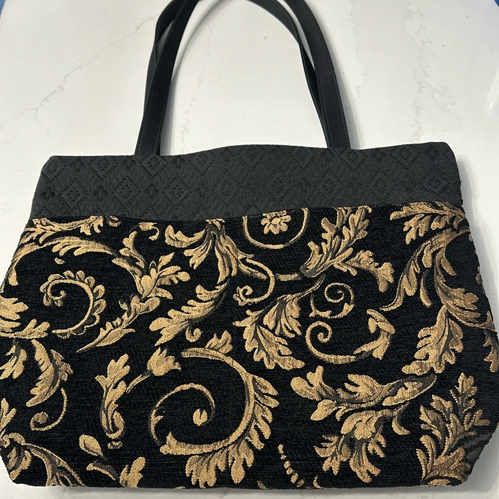 Danny K handbags handcrafted made in USA black gold tapestry lined inside pocket